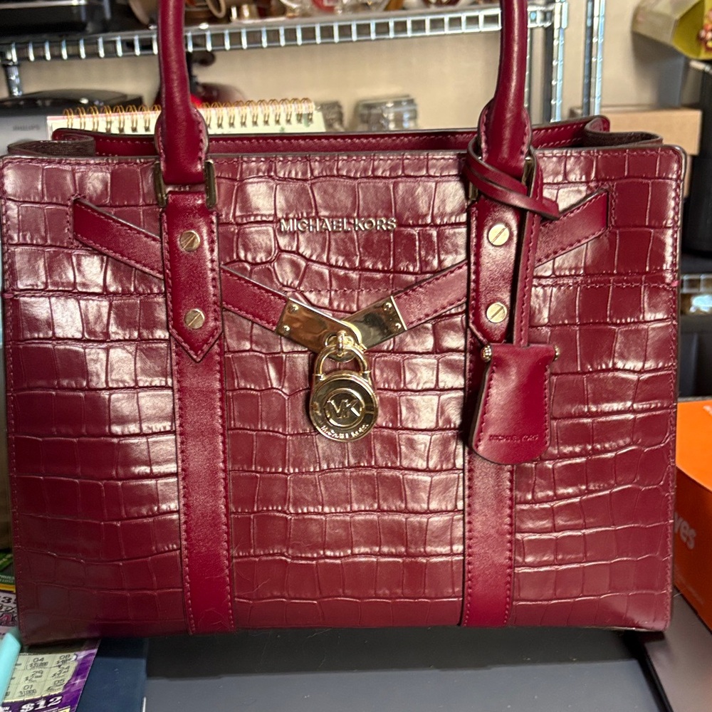 Michael Kors Red Croc-Embossed Satchel